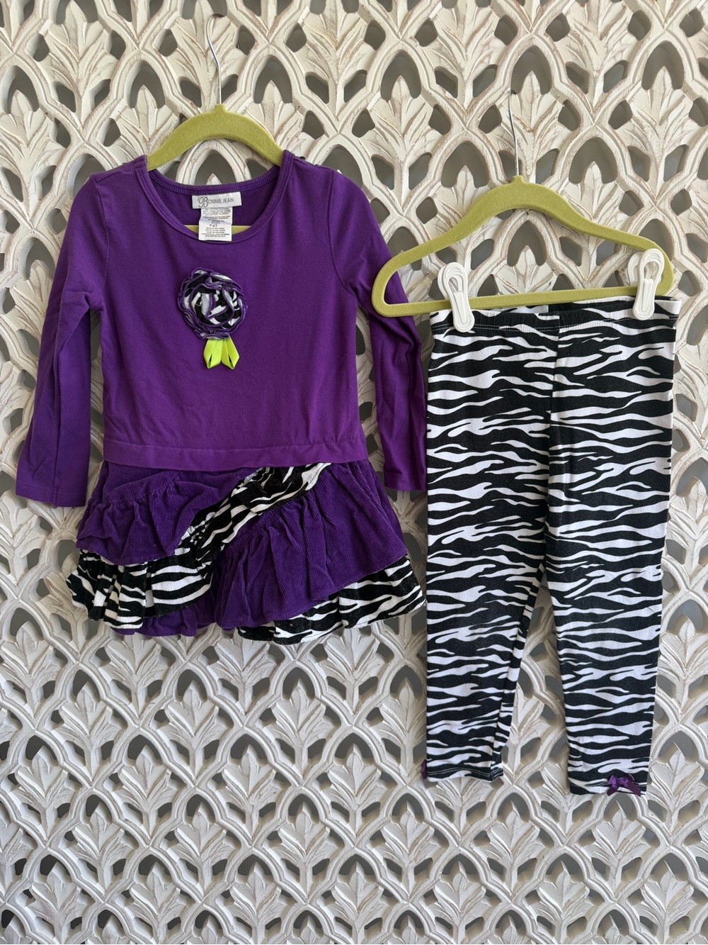 Bonnie Jean Girls Purple Zebra Dress & Leggings Set 4T